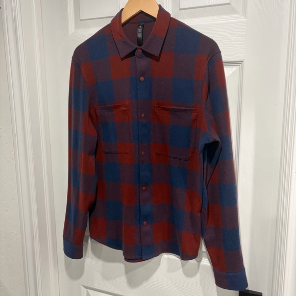 Lululemon Men’s Button-Up Overshirt Check Plaid Rockwood Atmospheric - Picture 2 of 7